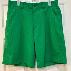Under Armour Men's Golf Shorts Flat Front 11" Inseam Green Pinstripe 34